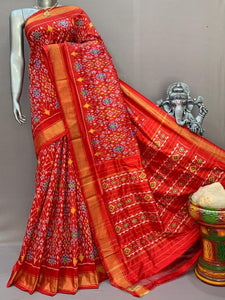 Classic Orange Ikkat Elegance Handloom Soft Silk Saree SS23136