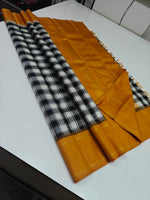Load image into Gallery viewer, Classic Black Checker &amp; Mustard 2gm Zari Korvai Elegance Kanchipuram Handloom Silk Saree SS27103
