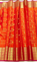 Load image into Gallery viewer, Classic Orange &amp; Rani Pink 2gm Zari Vaira Oosi Elegance Kanchipuram Handloom Silk Saree SS25268
