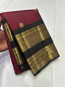 Classic Maroon & Brown 2gm Zari Kanchipuram Handloom Silk Saree SS25950