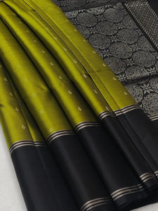 Classic Lime Gold & Slate Black Elegance Handloom Soft Silk Saree SS24735