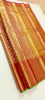 Load image into Gallery viewer, Classic Gold &amp; Red Elegance Kanchipuram Handloom Silk Saree SS24819
