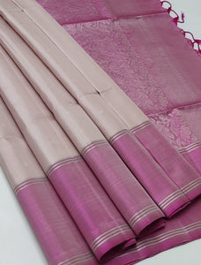 Classic Creamy Pink Double Warp Elegance Handloom Soft Silk Saree SS23529