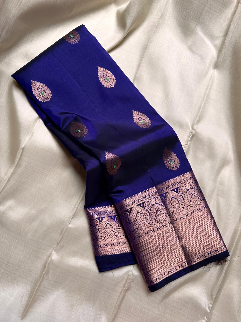 Classic Midnight Blue  Kanchipuram Handloom Silk Saree SS26388