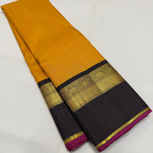 Classic Mango Yellow & Black 2gm Zari Double Side Korvai Kanchipuram Handloom Silk Saree SS25934