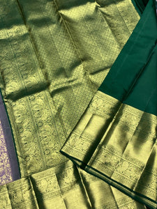 Classic Lavender & Bottle Green 2gm Zari Bridal Elegance Kanchipuram Handloom Silk Saree SS25360