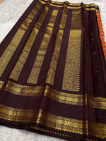 Load image into Gallery viewer, Classic Dark Orange Mustard &amp; Dark Chocolate Kanchipuram Handloom Silk Saree SS26093
