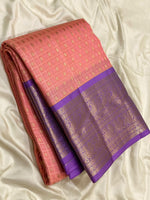 Load image into Gallery viewer, Classic Peach &amp; Lavender 1gm Zari Kanchipuram Handloom Silk Saree SS25808
