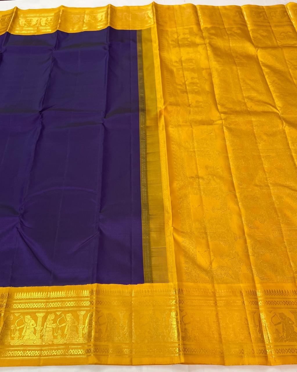 Classic Violet & Golden Yellow 2gm Zari Elegance Kanchipuram Handloom Silk Saree SS24708