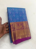 Load image into Gallery viewer, Classic Azure Blue &amp; Fuchsia Pink 2gm Zari Elegance Kanchipuram Handloom Silk Saree SS27352
