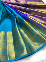 Load image into Gallery viewer, Classic Azure Blue &amp; Royal Blue 2gm Zari Bridal Elegance Kanchipuram Handloom Silk Saree SS27351
