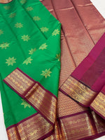 Load image into Gallery viewer, Classic Shamrock Green &amp; Plum Elegance Kanchipuram Handloom Silk Saree SS27841
