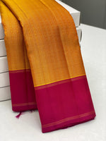 Load image into Gallery viewer, Classic Mango Yellow &amp; Deep Pink 2gm Zari Elegance Kanchipuram Handloom Silk Saree SS25345
