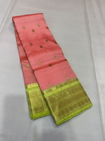 Load image into Gallery viewer, Classic Peach Rose &amp; Light Green 1gm Zari Bridal  Elegance Kanchipuram Handloom Silk Saree SS28109
