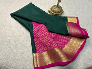 Classic Bottle Green & Hot Pink Elegance Mysore Silk Saree SS24646