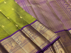 Classic Spring Green & Violet 1gm Vintage Kanchipuram Handloom Silk Saree SS26278