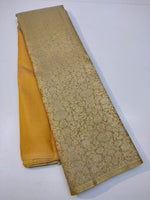 Load image into Gallery viewer, Classic Mustard &amp; Oatmeal Beige 1gm Zari Raising Temple Border Kanchipuram Handloom Silk Saree SS26279
