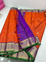 Load image into Gallery viewer, Classic Sunset Orange &amp; Vadamalli 2gm Zari Kanchipuram Handloom Silk Saree SS25996
