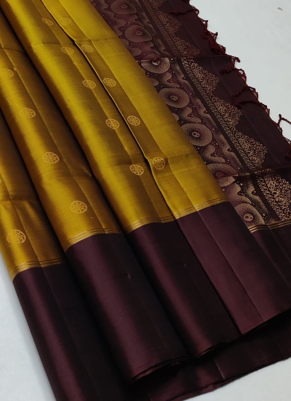 Shimmer Gold & Coffee Brown Elegance Handloom Soft Silk Saree SS20533