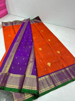 Load image into Gallery viewer, Classic Sunset Orange &amp; Vadamalli 2gm Zari Kanchipuram Handloom Silk Saree SS25996

