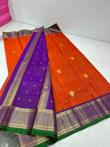 Classic Sunset Orange & Vadamalli 2gm Zari Kanchipuram Handloom Silk Saree SS25996