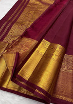 Load image into Gallery viewer, Dark Cherry Red Double Shaded 2gm Zari Bridal Elegance Kanchipuram Handloom Silk Saree SS23653
