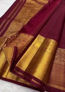 Dark Cherry Red Double Shaded 2gm Zari Bridal Elegance Kanchipuram Handloom Silk Saree SS23653