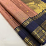 Load image into Gallery viewer, Classic Dusky Rose &amp; Navy Blue 2gm Zari Belthari Checks Kanchipuram Handloom Silk Saree SS25730
