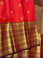 Load image into Gallery viewer, Classic Fiery Red &amp; Plum 2gm Zari Vaira Oosi Checks Elegance Kanchipuram Handloom Silk Saree SS28078
