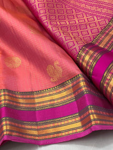 Classic Peach & Fuchsia Pink 2gm Zari Kanchipuram Handloom Silk Saree SS26189