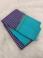 Load image into Gallery viewer, Classic Navy Blue &amp; Sea Green 2gm Zari Korvai Checks Elegance Kanchipuram Handloom Silk Saree SS27815
