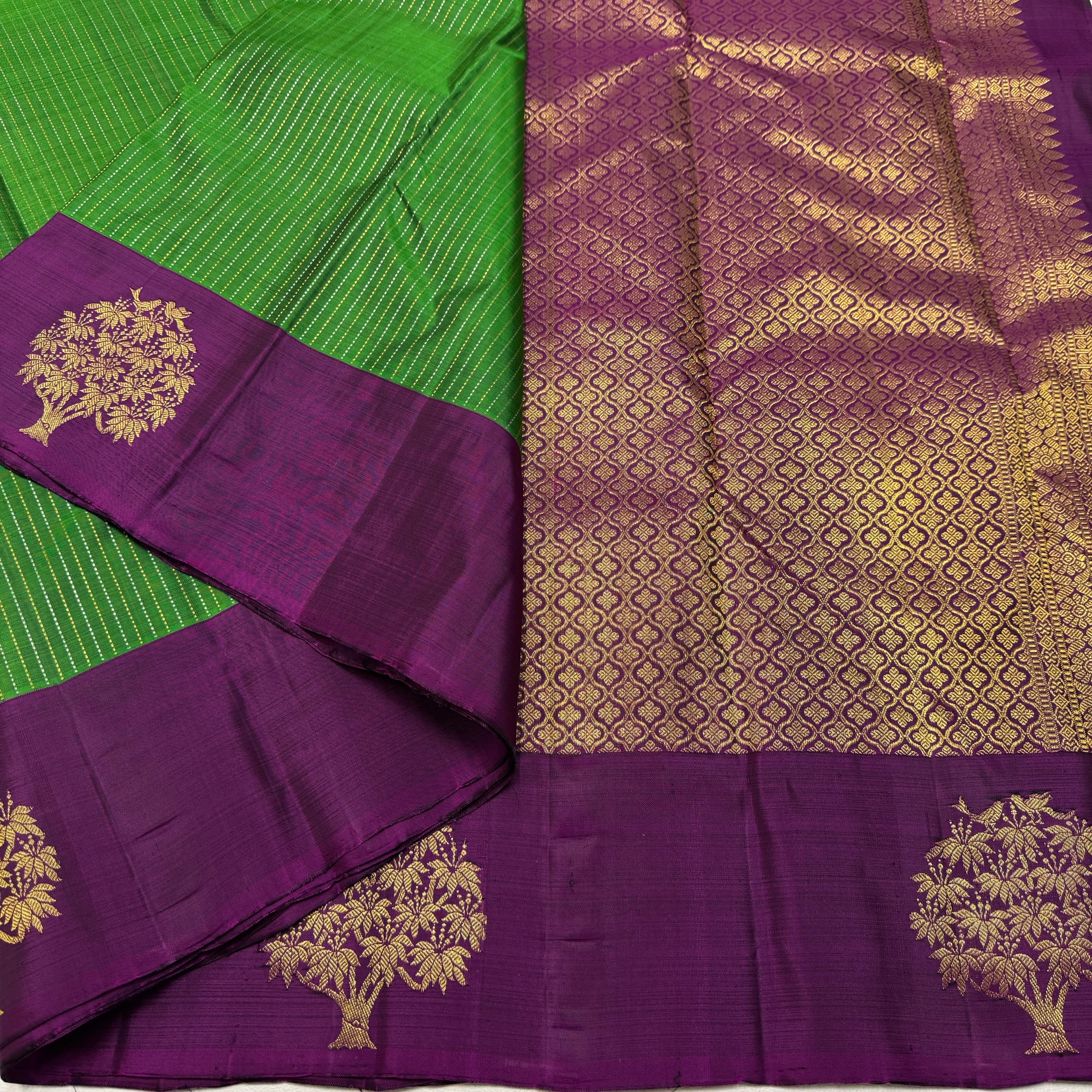 Classic Green & Vadamalli 2gm Zari Kanchipuram Handloom Silk Saree SS26297