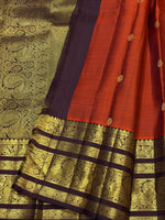 Load image into Gallery viewer, Classic Burnt Orange &amp; Coffee Brown Long Border Vintage Elegance Kanchipuram Handloom Silk Saree SS27184
