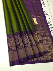 Classic Olive Green & Violet Elegance Handloom Soft Silk Saree SS24282