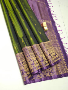 Classic Spring Green & Violet Double Warp Handloom Soft Silk Saree SS23022