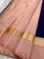 Load image into Gallery viewer, Classic Navy Blue &amp; Nude Pink Elegance Kanchipuram Handloom Silk Saree SS27249
