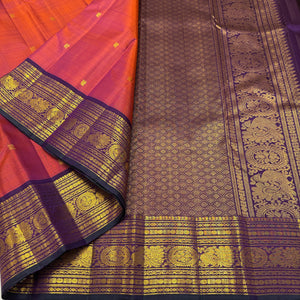 Classic Orange Rose & Plum 2gm Zari Kanchipuram Handloom Silk Saree SS25993