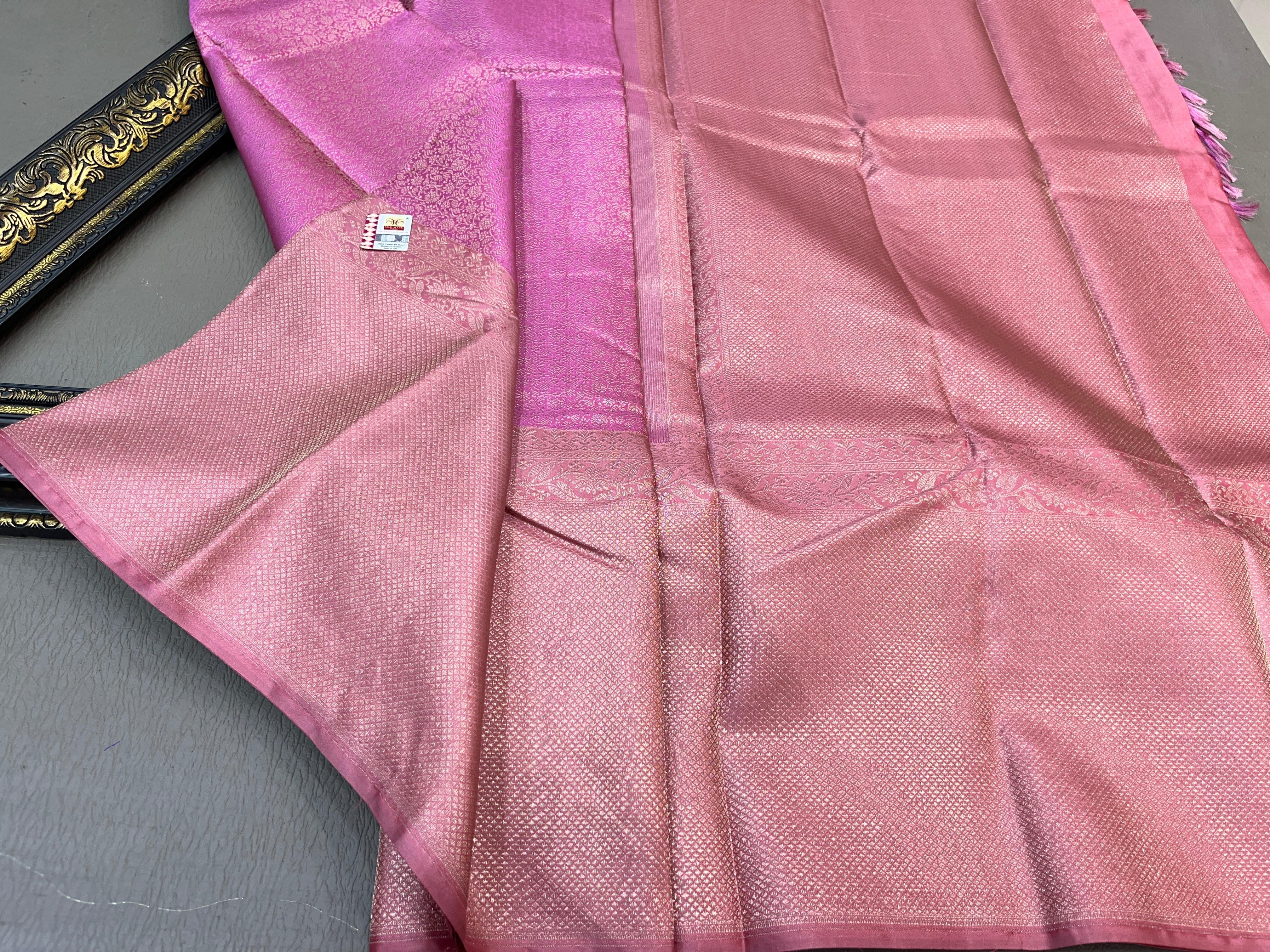 Classic Lilac Pink Bridal Elegance Kanchipuram Handloom Silk Saree SS23595