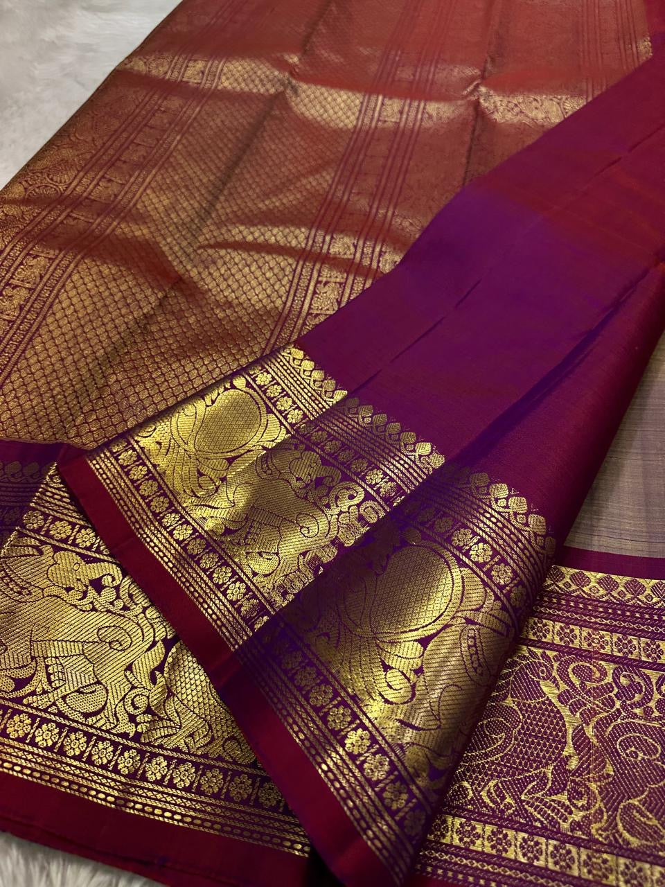 Classic Mauve & Berry Pink Elegance Kanchipuram Handloom Silk Saree SS23672