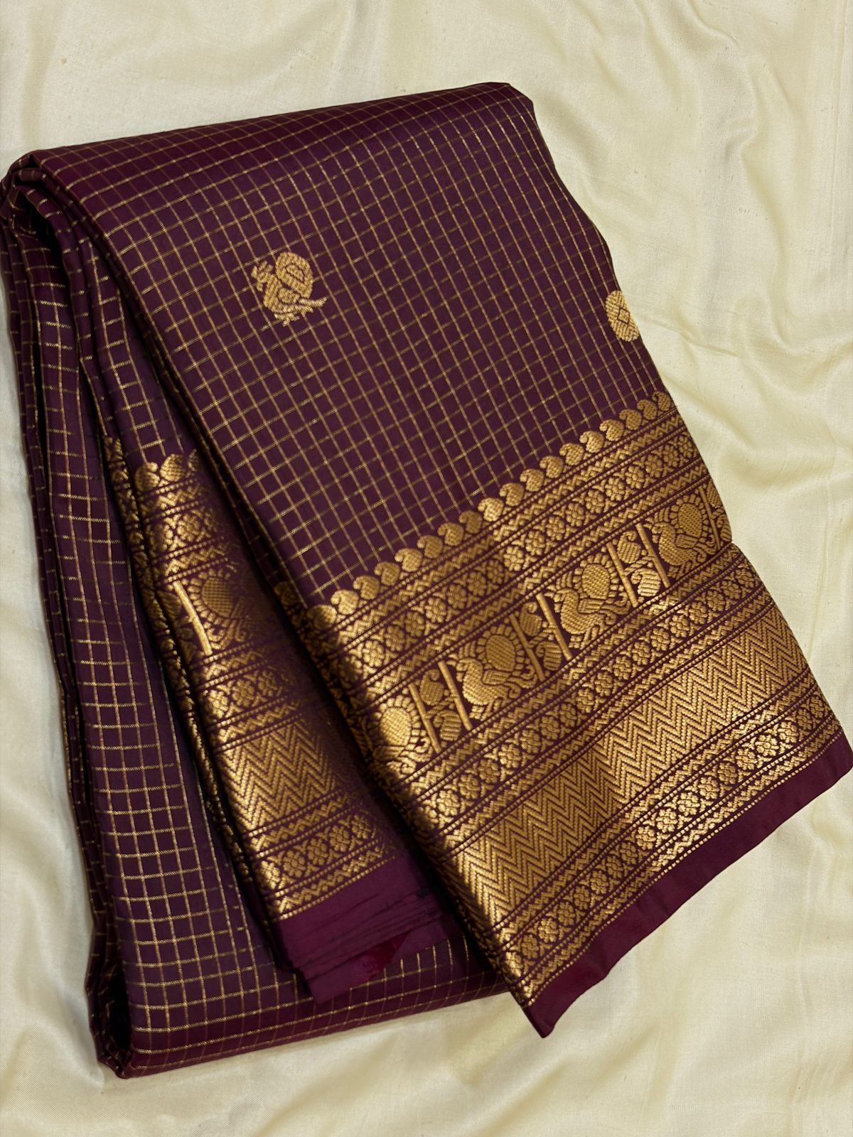 Classic Plum 1gm Zari Vaira Oosi Kanchipuram Handloom Silk Saree SS26653