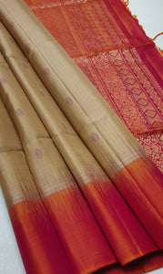 Classic Beige & Orange Elegance Handloom Soft Silk Saree SS25247