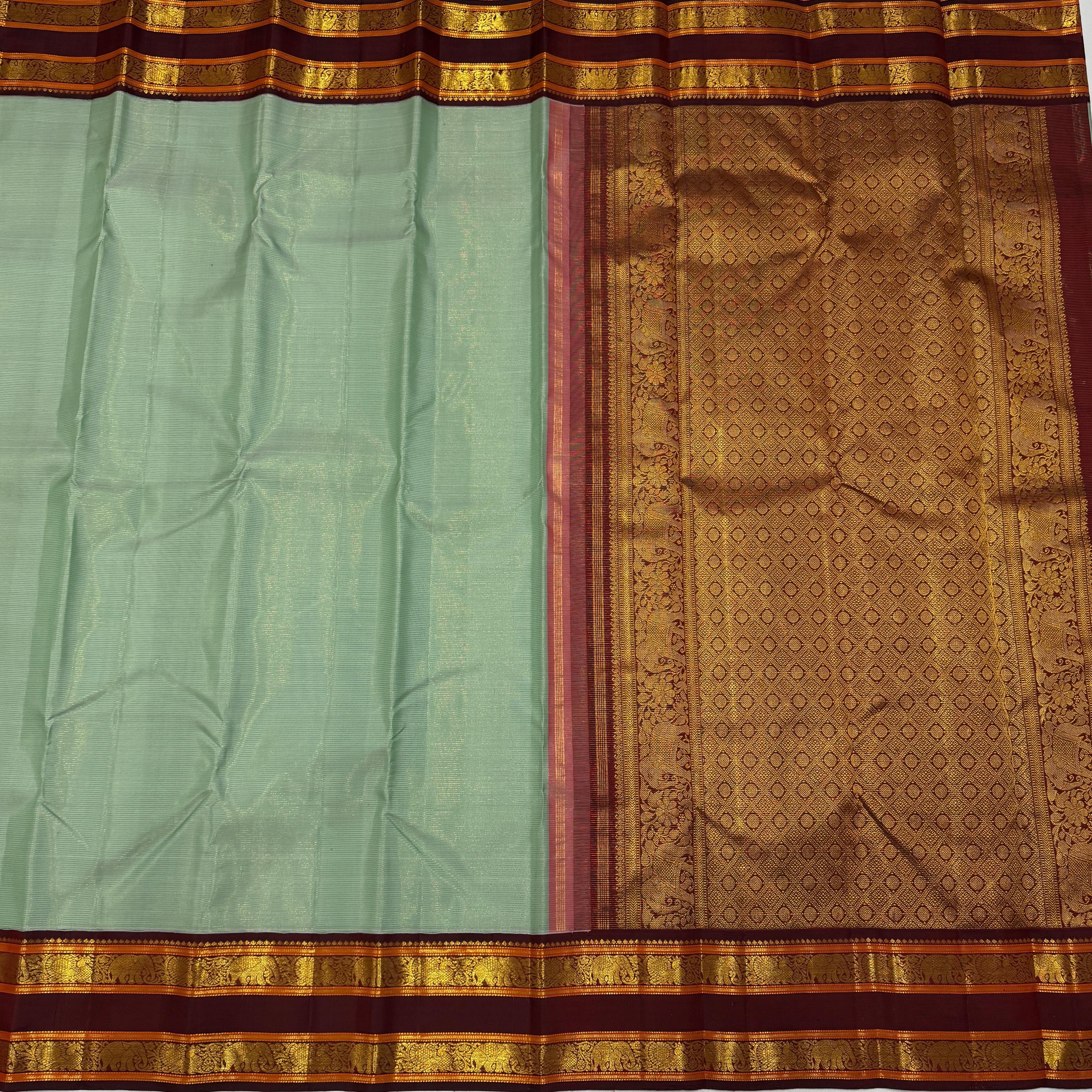 Classic Fern Green & Maroon Korvai Vaira Oosi 2gm Zari Kanchipuram Handloom Silk Saree SS26056