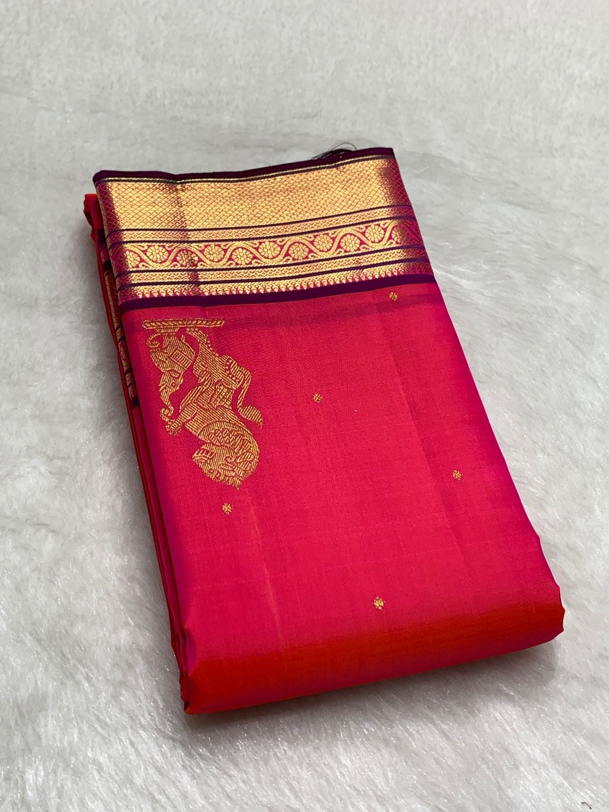 Classic Rose Pink & Purple 2gm Zari Kanchipuram Handloom Silk Saree SS26499