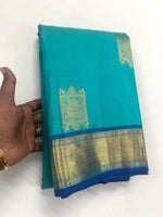Load image into Gallery viewer, Classic Sea Blue &amp; Azure Blue 2gm Zari Elegance Kanchipuram Handloom Silk Saree SS27218

