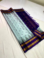 Load image into Gallery viewer, Classic Ice Blue &amp; Navy Blue Korvai Temple Border Elegance Kanchipuram Handloom Silk Saree SS27996

