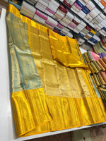 Load image into Gallery viewer, Classic Green &amp; Yellow Brocade Tissue Bridal Elegance Kanchipuram Handloom Silk Saree SS26914
