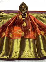 Load image into Gallery viewer, Classic Burnt Orange &amp; Coffee Brown 2gm Zari Elegance Kanchipuram Handloom Silk Saree SS27502
