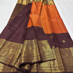 Load image into Gallery viewer, Classic Burnt Orange &amp; Dark Espresso Brown 2gm Zari Vaira Oosi Checks Elegance Kanchipuram Handloom Silk Saree SS27264
