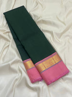Load image into Gallery viewer, Classic Bottle Green &amp; Baby Pink 1gm Zari Korvai Elegance Kanchipuram Handloom Silk Saree SS27514

