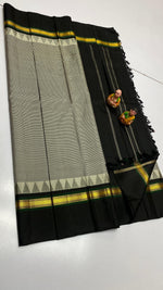 Load image into Gallery viewer, Classic Black &amp; White Checks Elegance Kanchipuram Handloom Silk Saree SS24618
